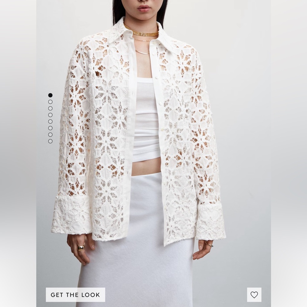 MANGO Guipure shirt with stripe detail; floral lace top